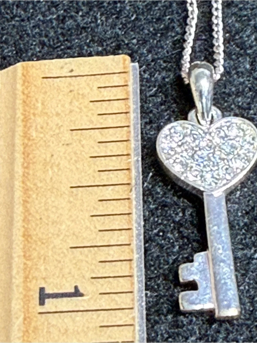 Italian Heart Key Pendant Necklace Silver Tone Crystal Accent 17 Inch Chain
